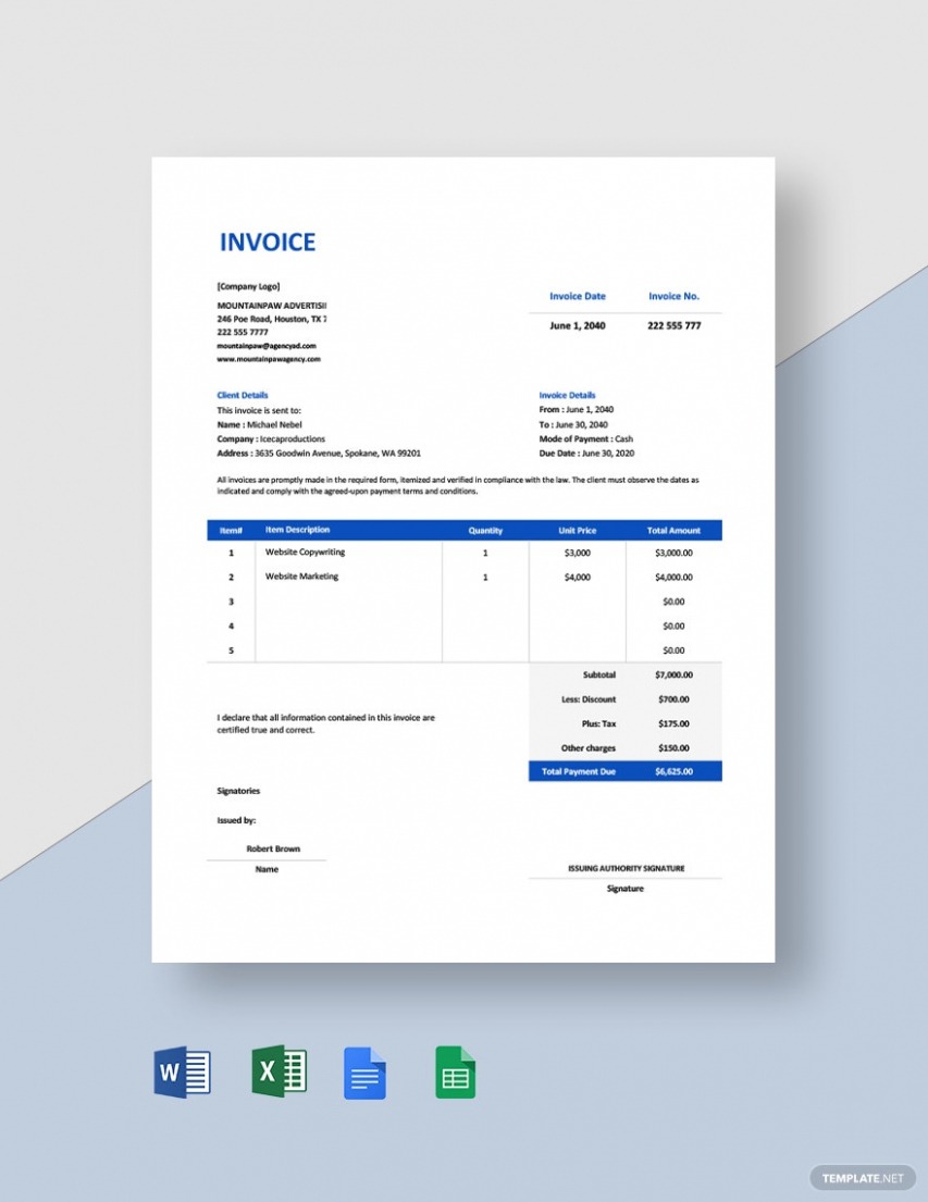 Printable Insurance Claim Invoice Template Sample