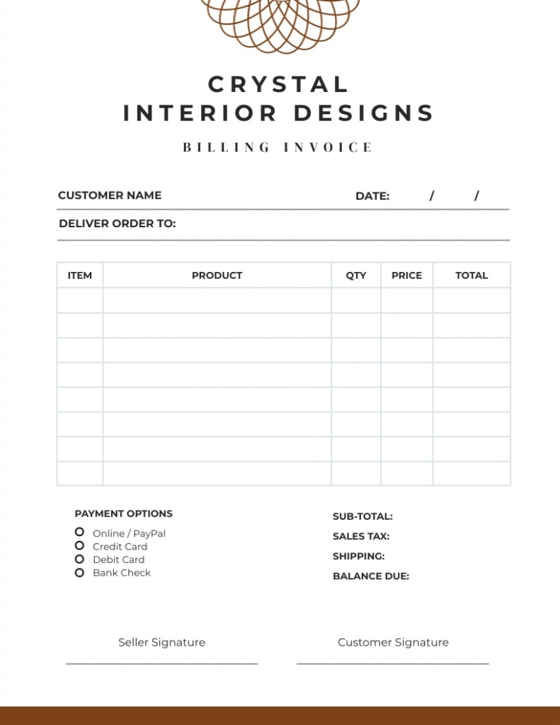 Printable Interior Design Purchase Order Template PDF