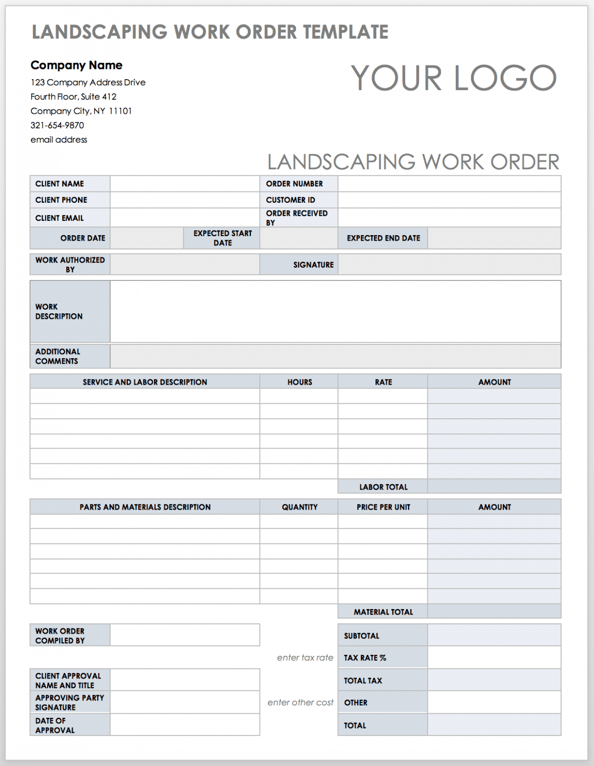Editable Landscaping Work Order Template PDF