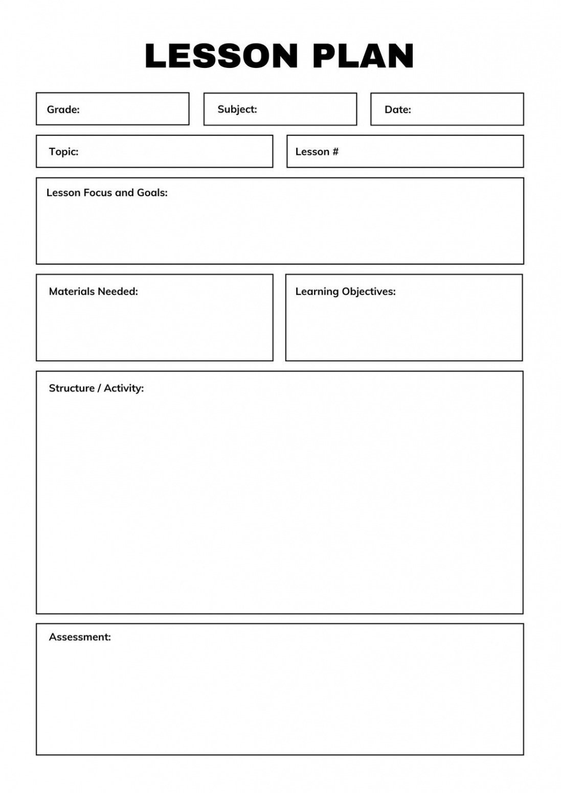 Editable Lesson Plan Template For High School Excel