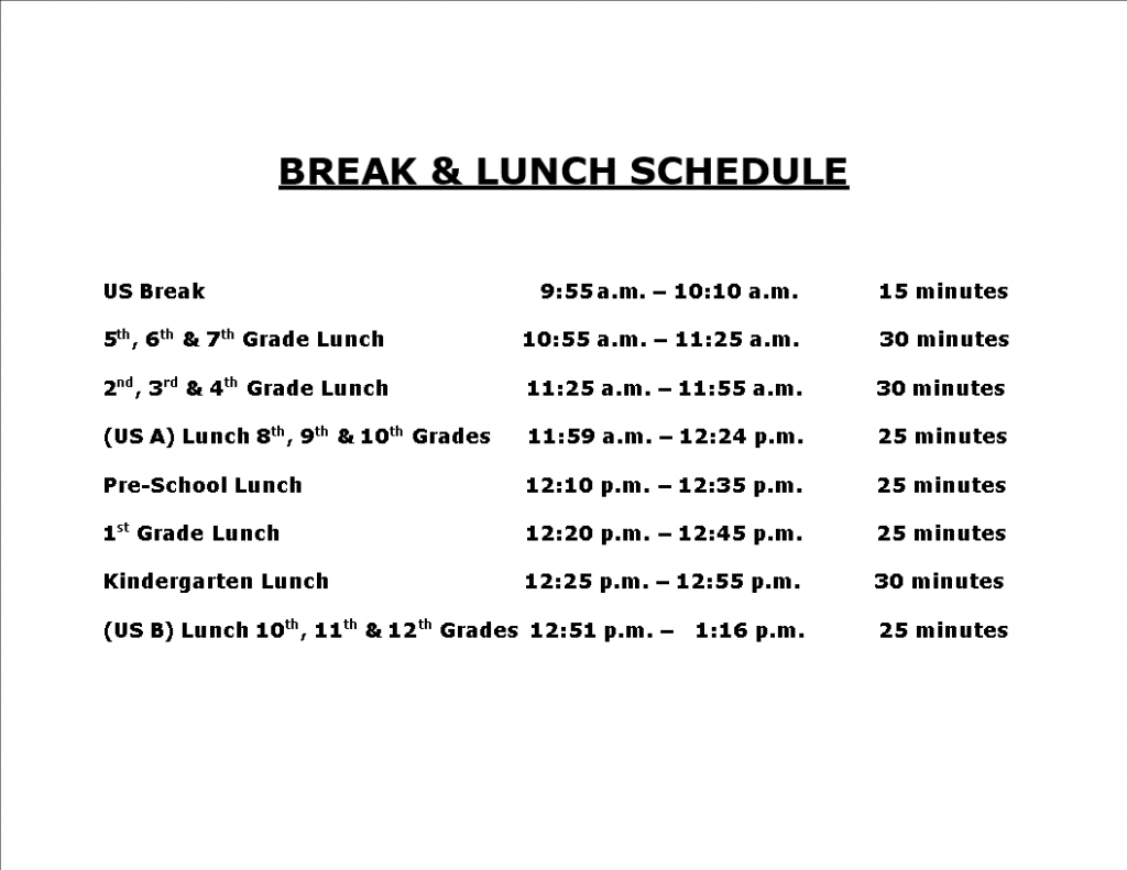 Printable Lunch Break Schedule Template Word