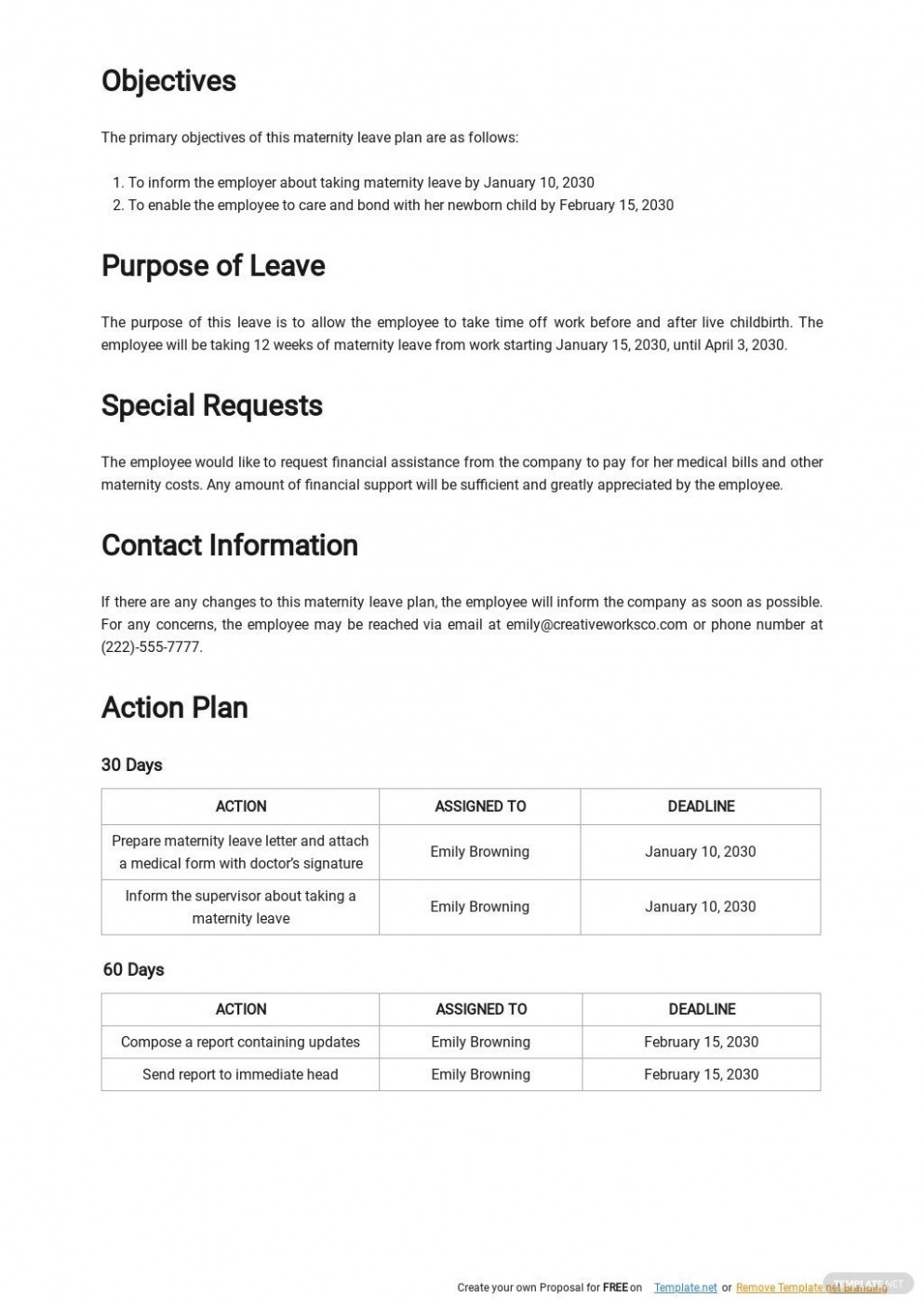 Editable Maternity Leave Plan Template Sample Editable Maternity Leave Plan Template Sample