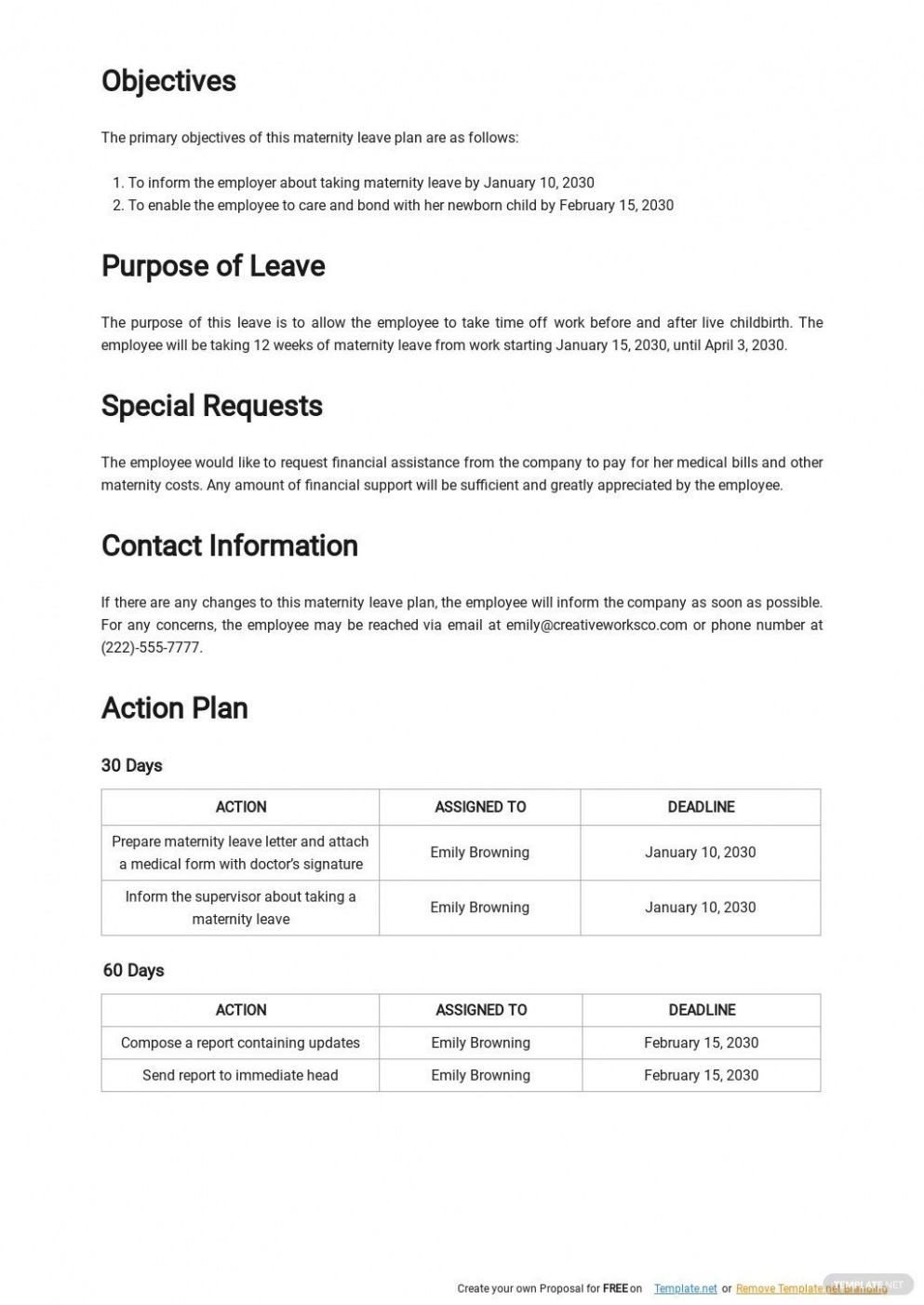 Editable Maternity Leave Plan Template Sample