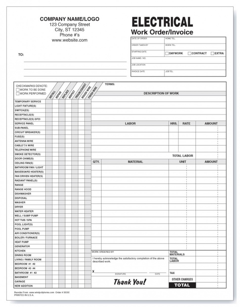 Sample Mechanic Shop Work Order Template CSV