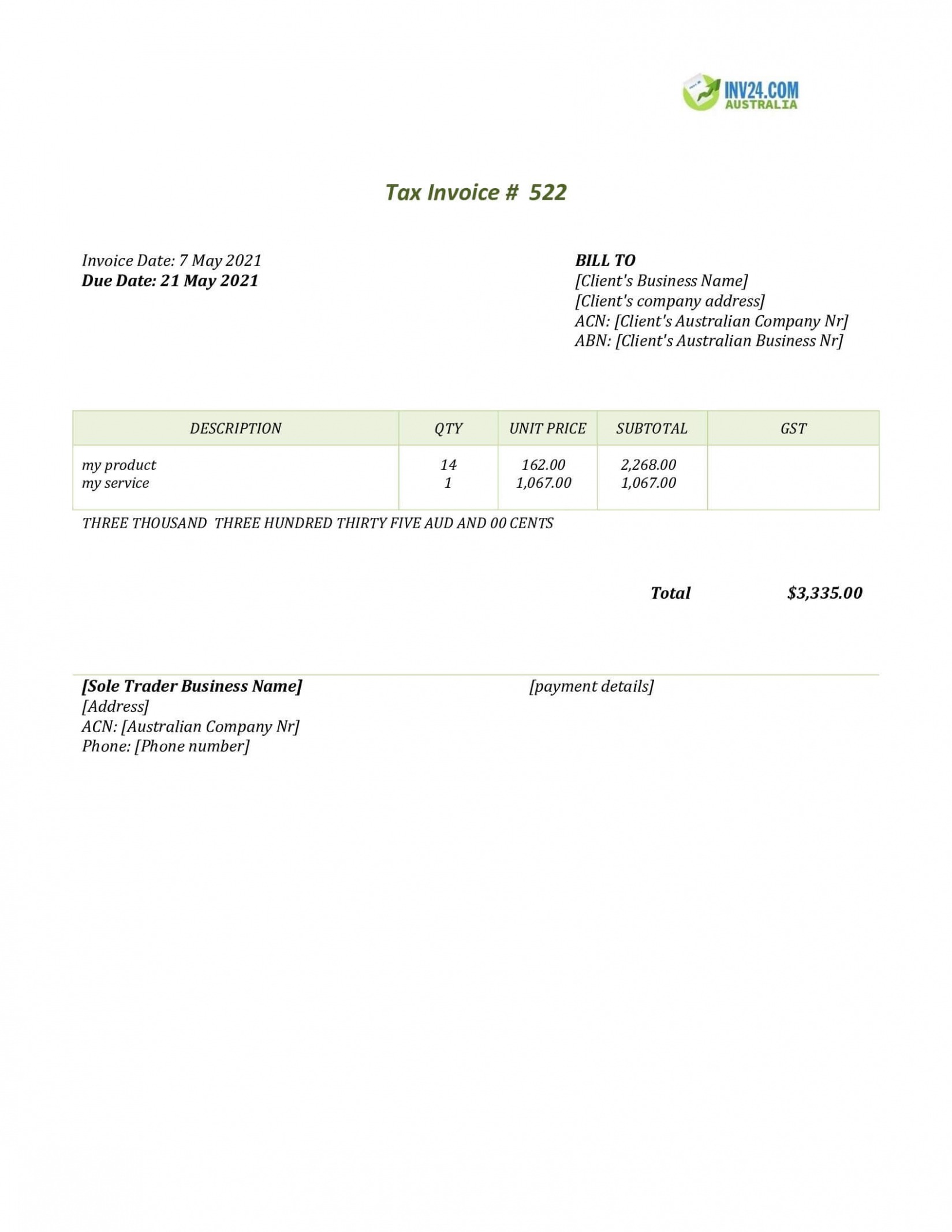 Gst Invoice Template Word Free Download