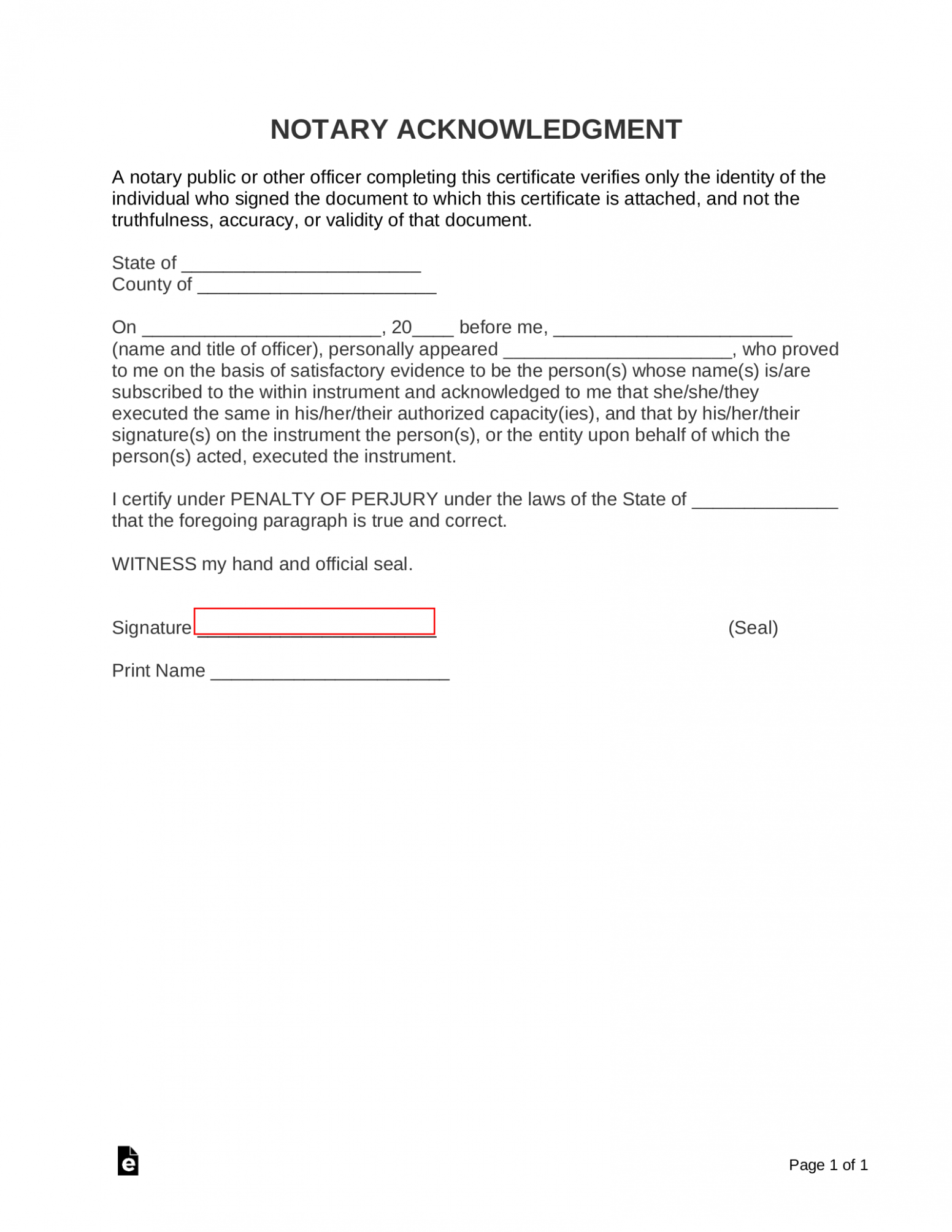 Printable Notary Signature Block Template Doc