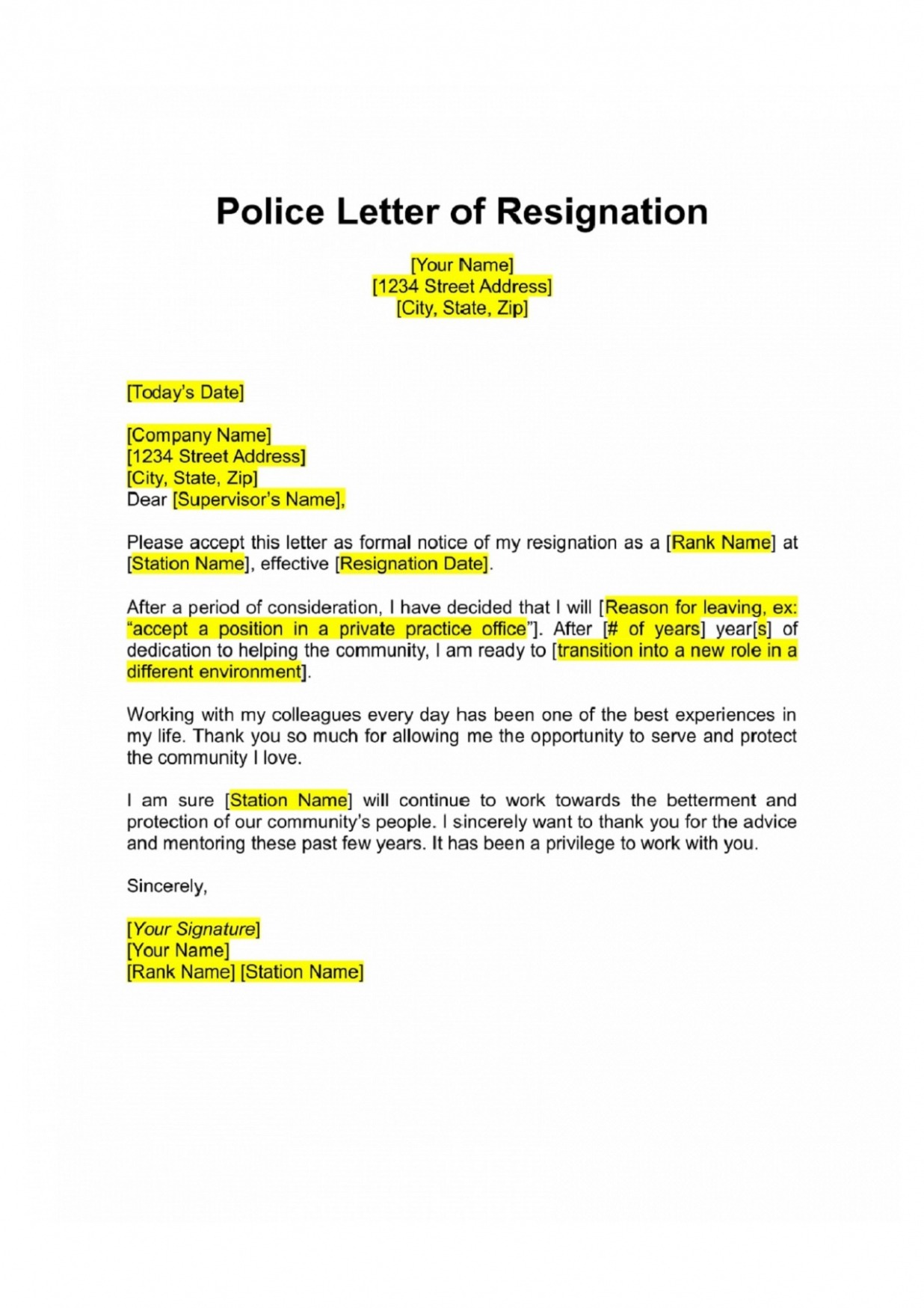 Free Officer Resignation Letter Template Word