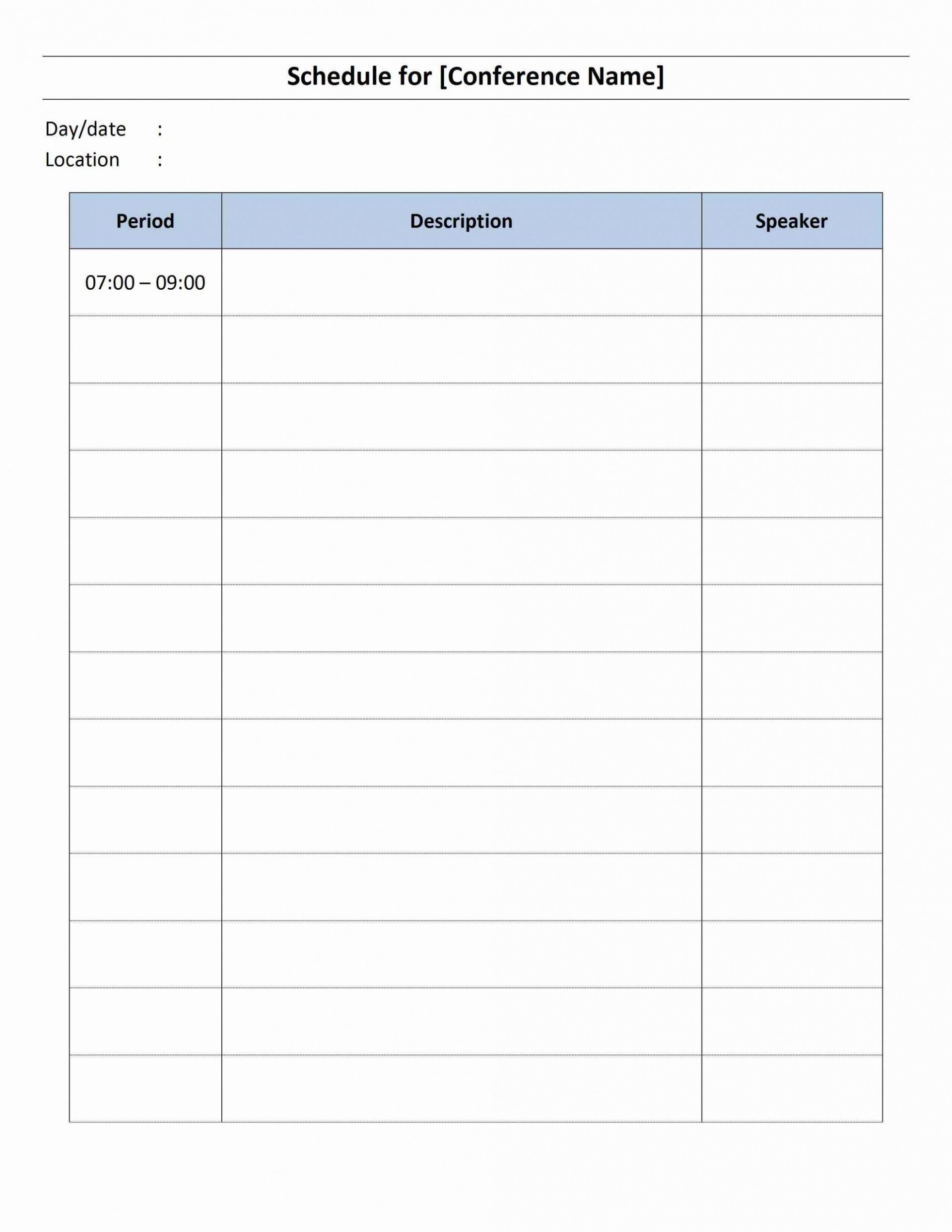 Printable One Day Event Schedule Template Sample