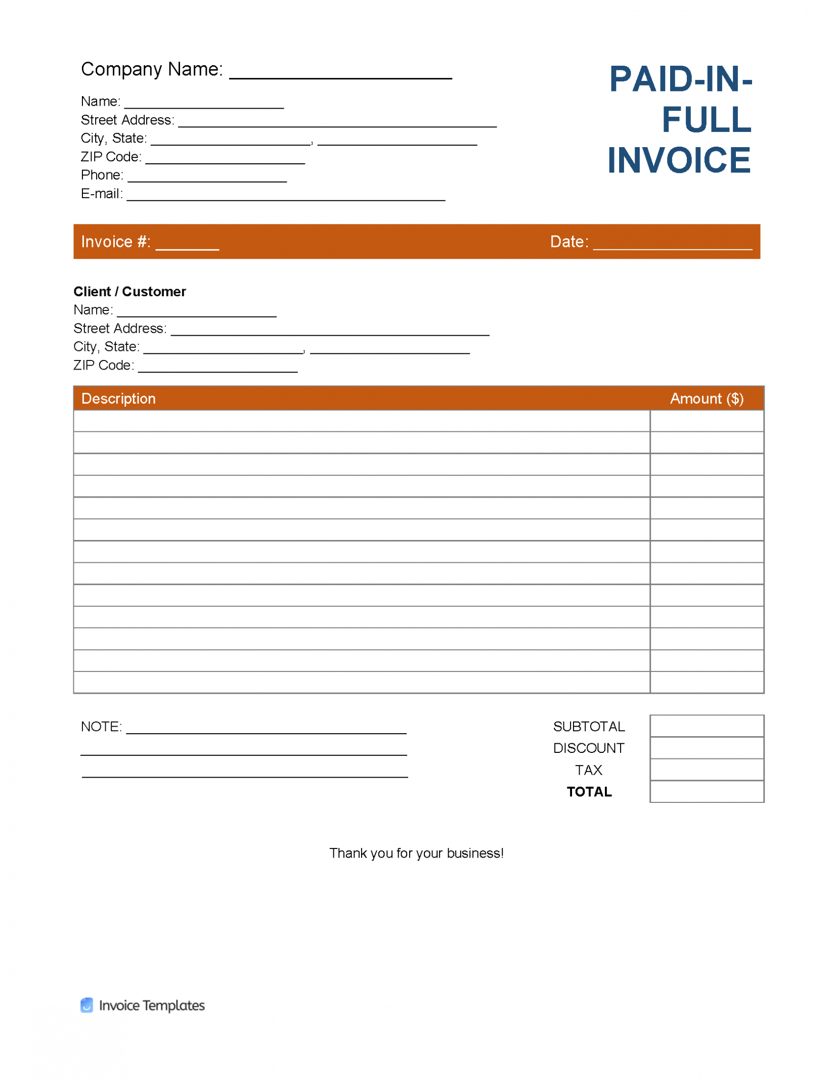 Sample Paid In Full Invoice Template 