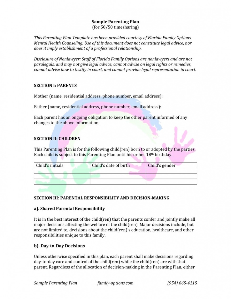 Editable Parenting Plan Template Florida Word