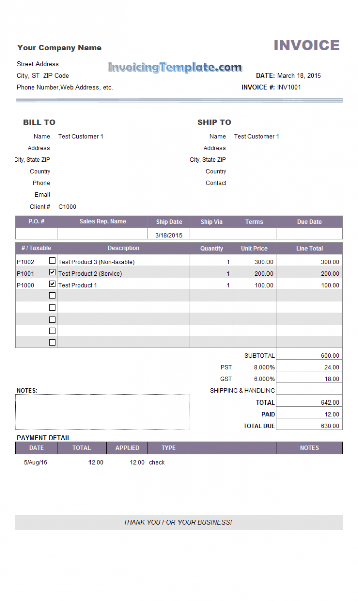 Sample Partial Payment Invoice Template Doc