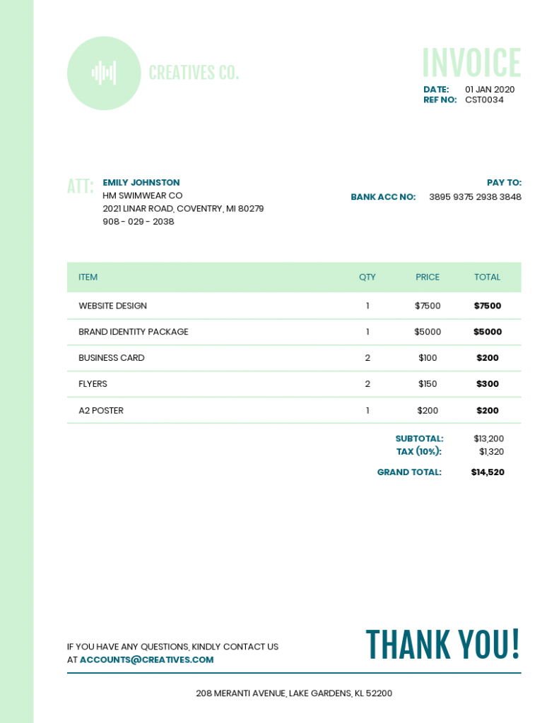 Editable Pastel Invoice Template Doc