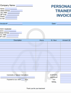 Editable Personal Training Invoice Template PPT