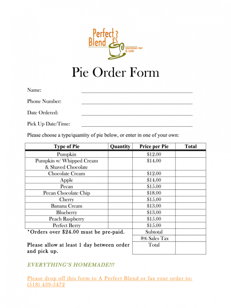 Editable Pie Order Form Template Excel Editable Pie Order Form Template Excel