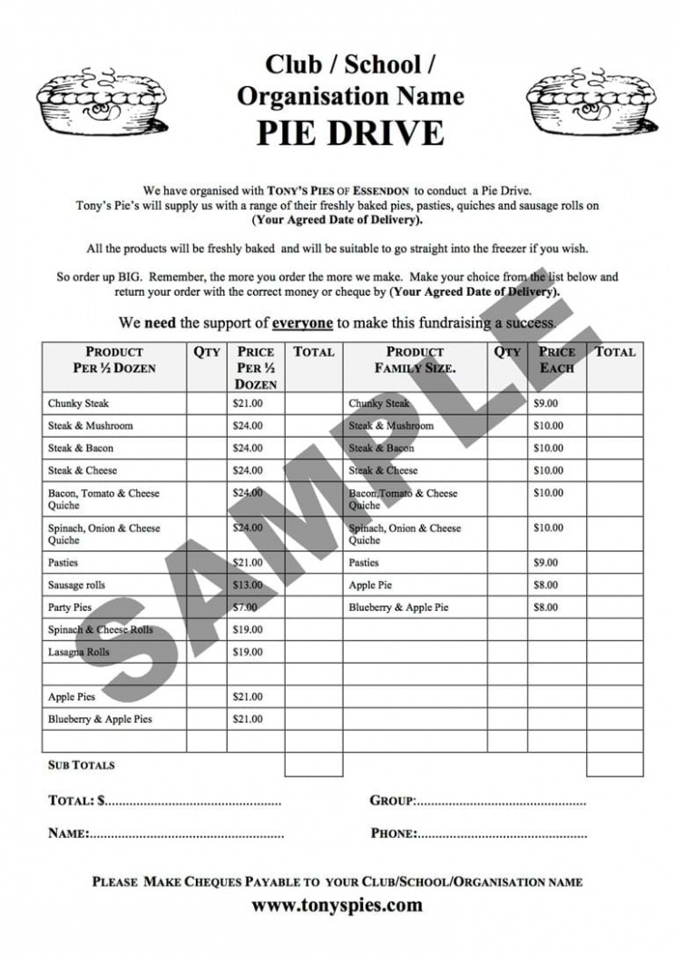 Printable Pie Order Form Template CSV