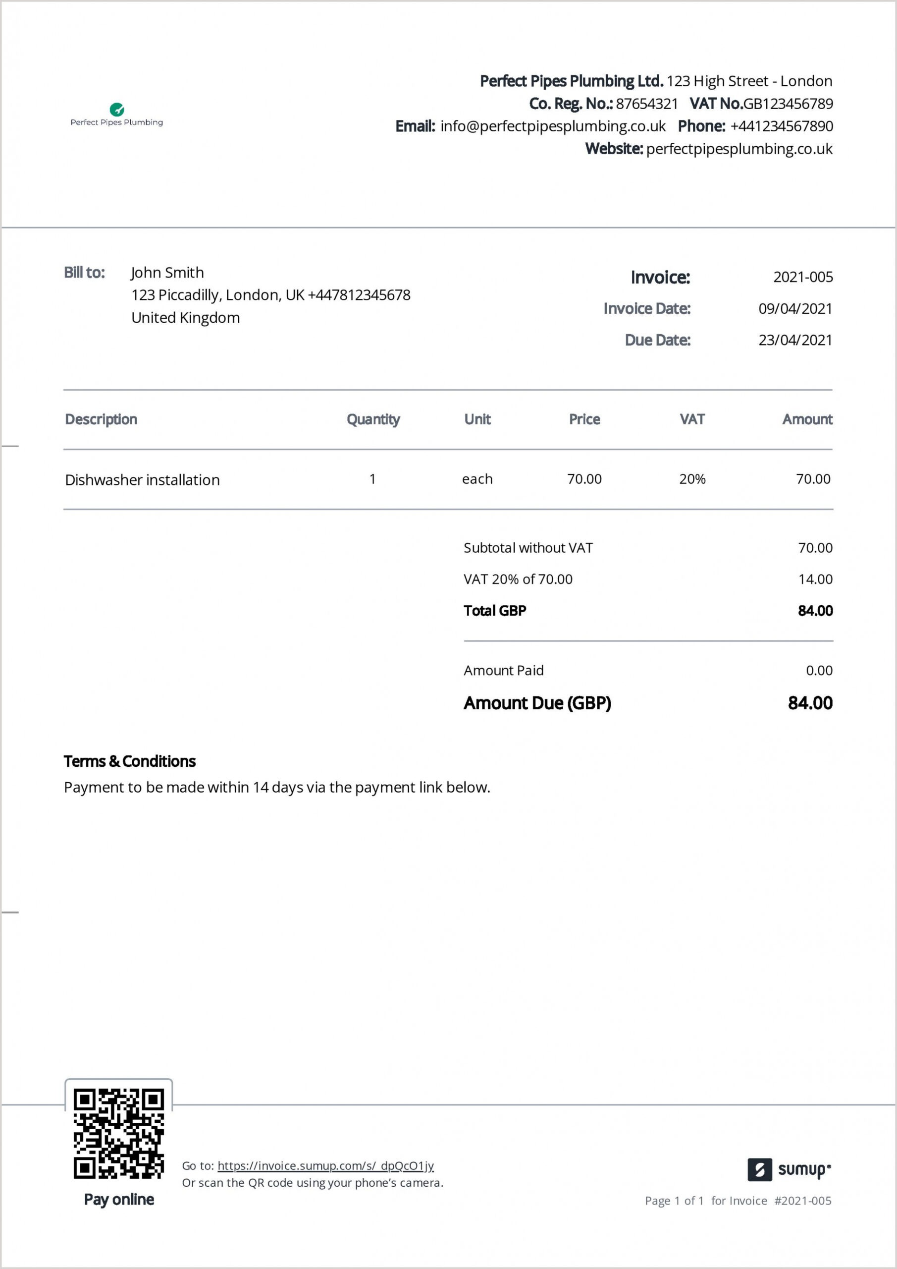 Printable Plumbing Service Invoice Template Word