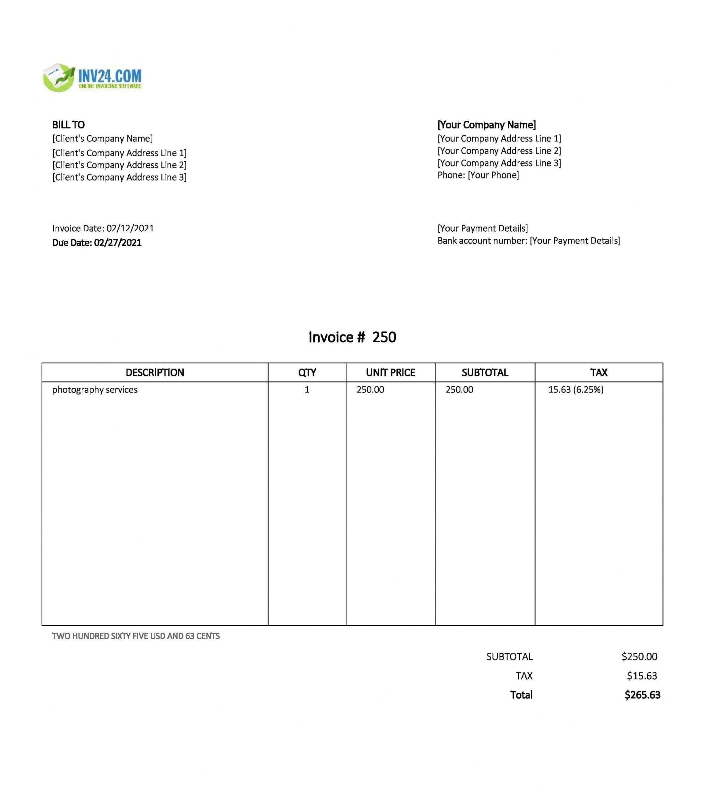 Sample Pography Billing Invoice Template 