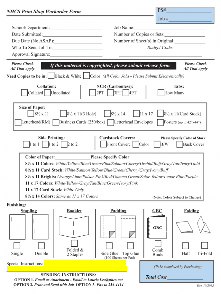 Editable Print Shop Work Order Template Docs