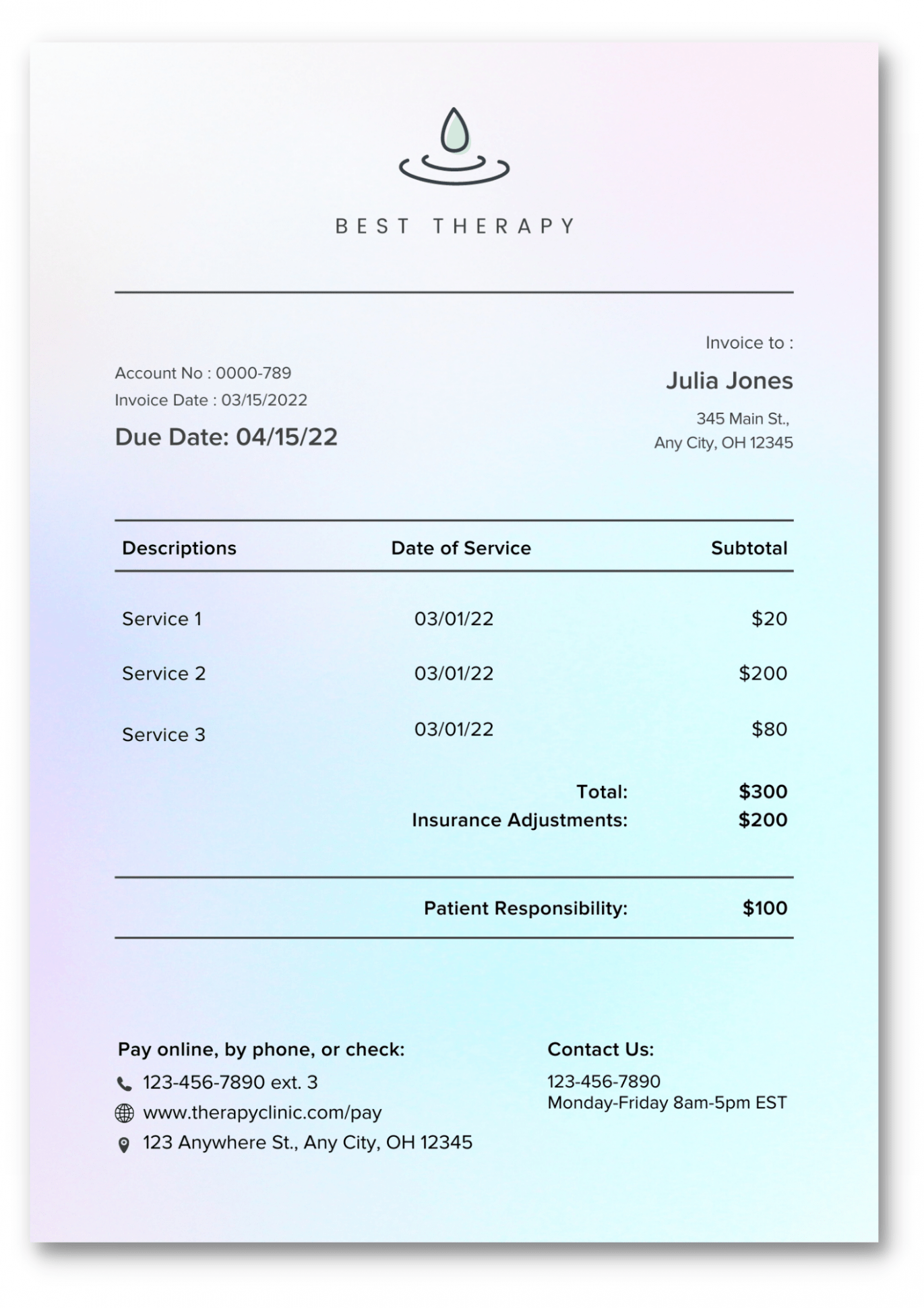 Editable Psychologist Invoice Template PDF