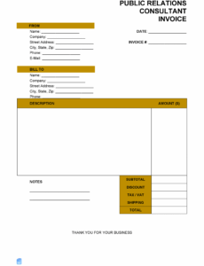 Printable Public Relations Invoice Template Docs