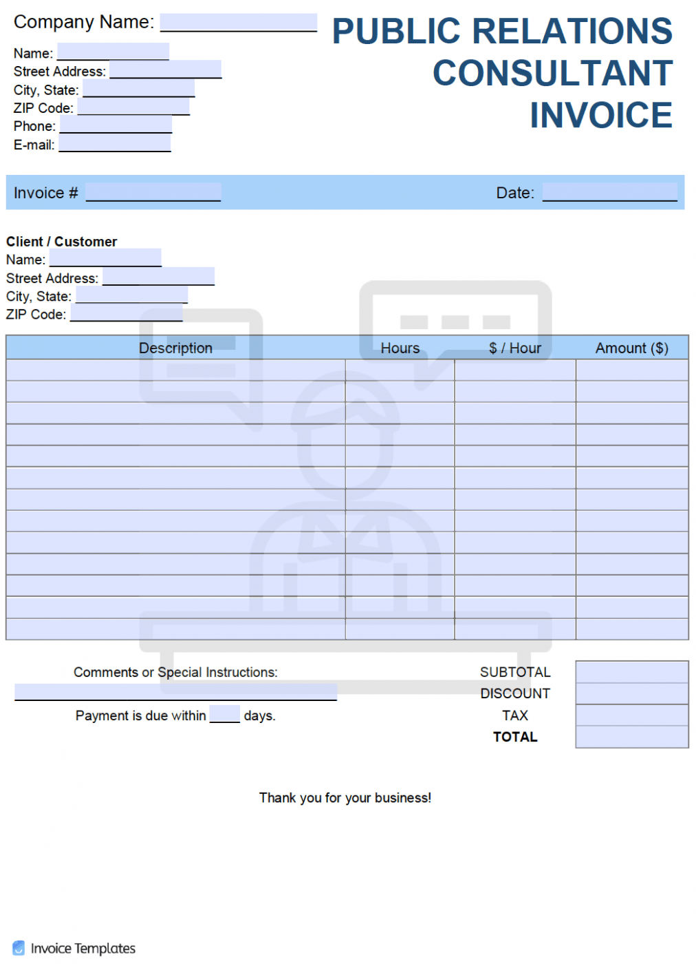 Printable Public Relations Invoice Template Docs