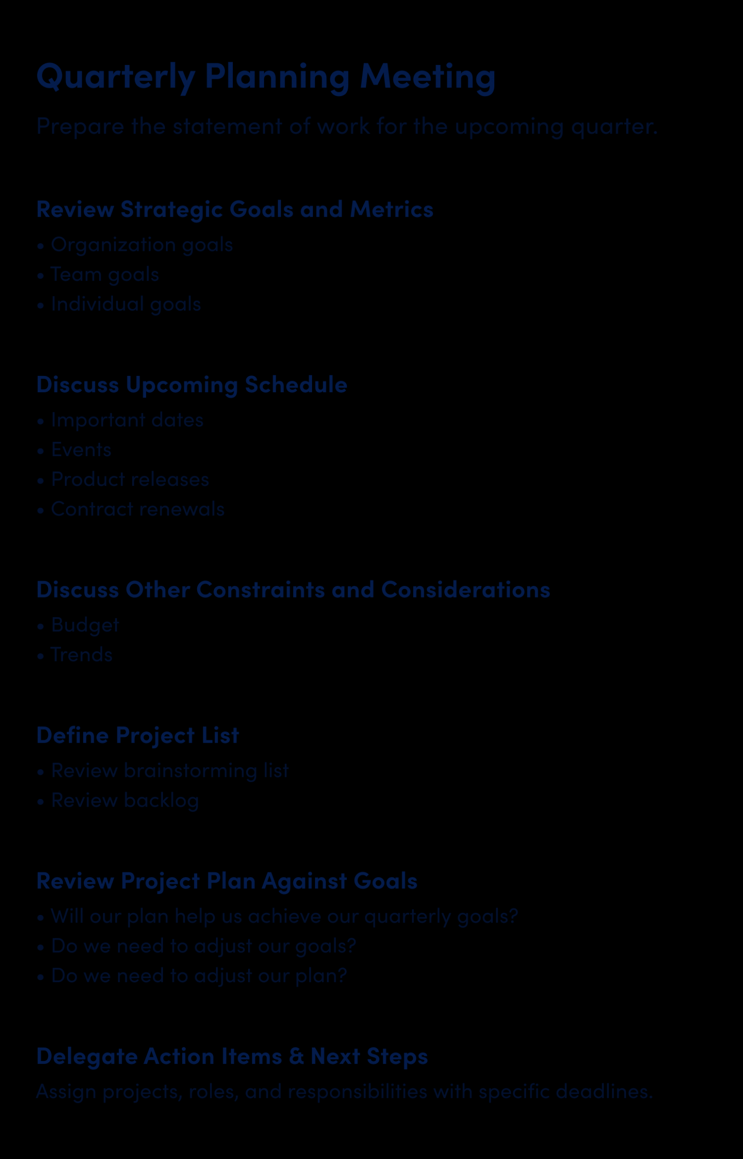 Printable Quarterly Meeting Schedule Template CSV