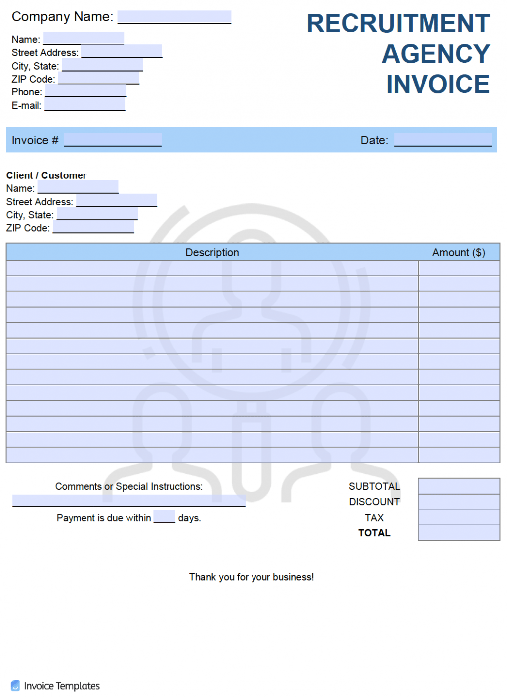Printable Recruitment Agency Invoice Template 