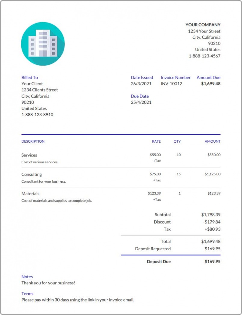 Sample Rental Property Invoice Template PPT