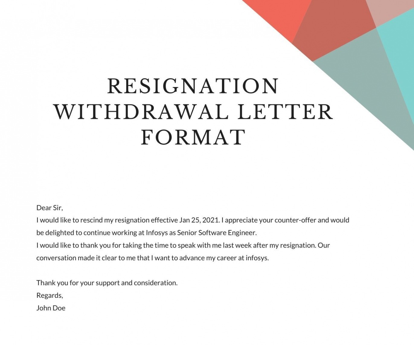 Rescind Resignation Letter Template