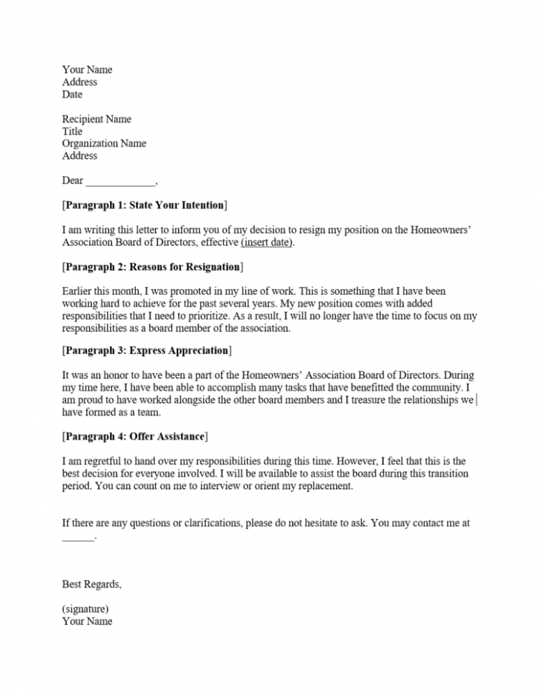 Editable Resignation Letter As President Of Association Excel