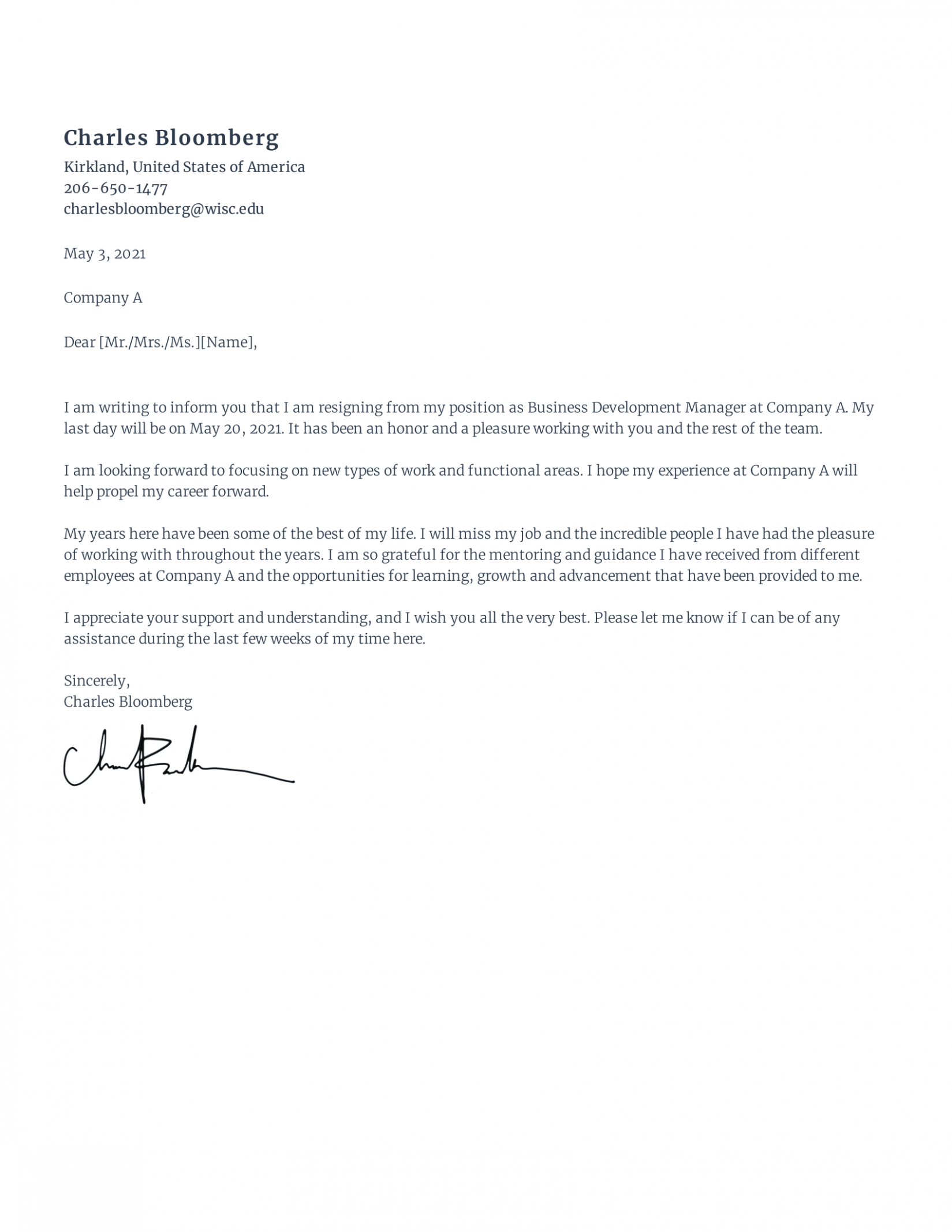 Editable Resignation Letter Due To New Job Opportunity Docs