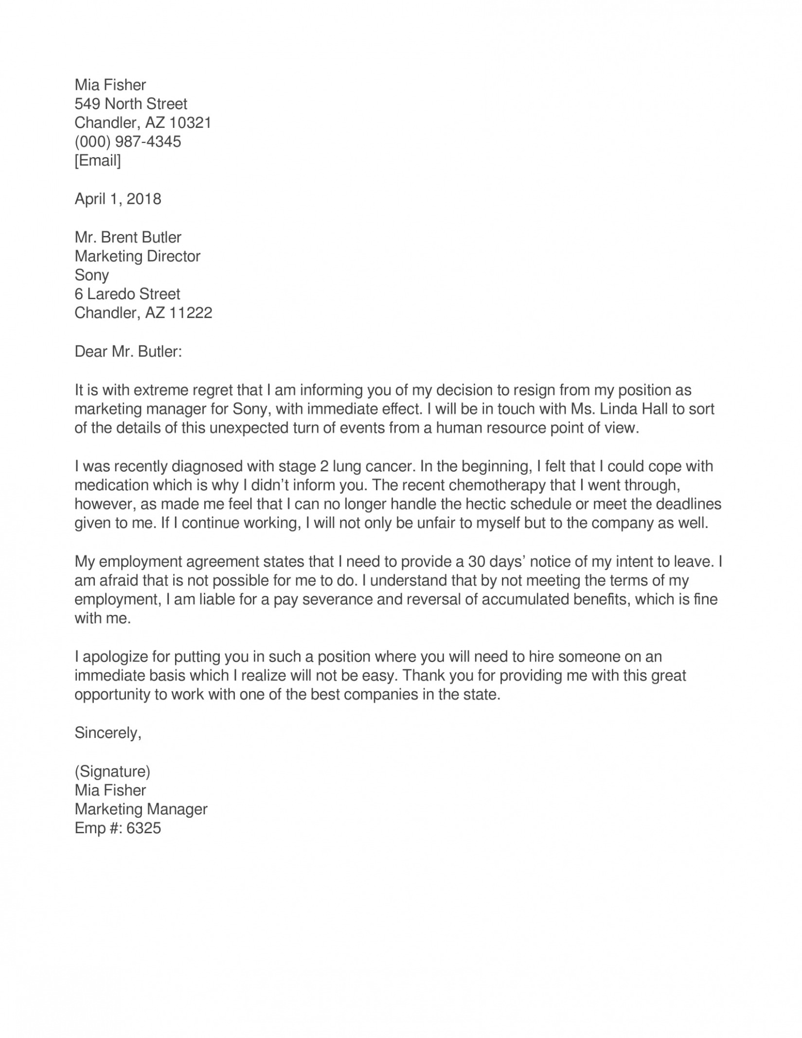 Resignation Letter Due To Unfair Treatment