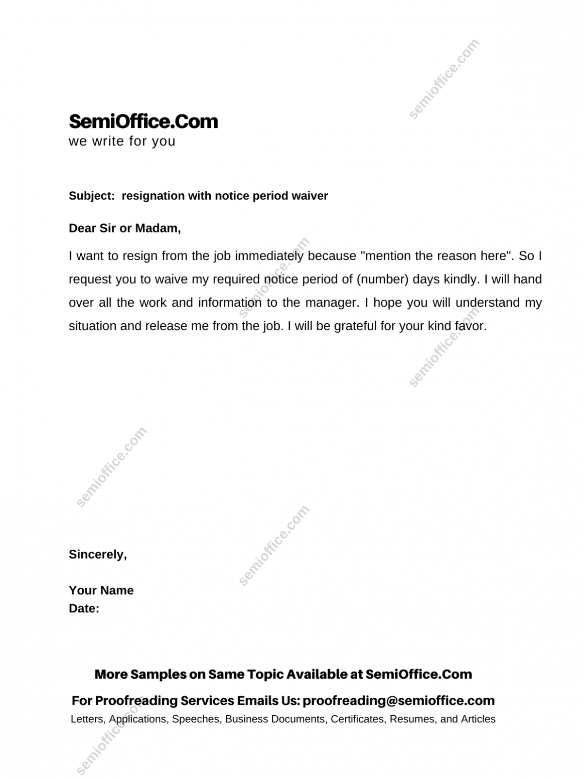  Resignation Letter Format With Notice Period PDF
