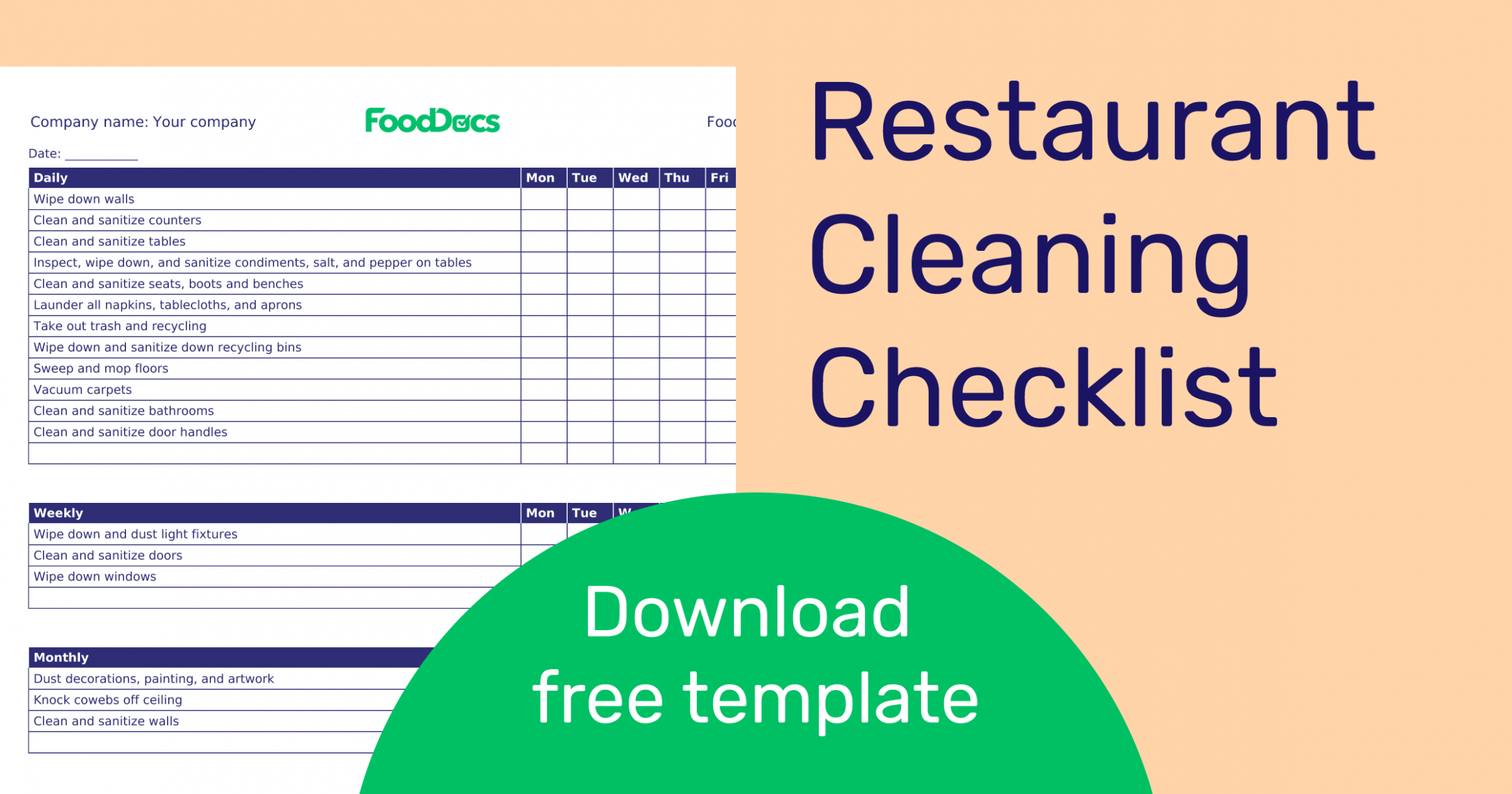 Editable Restaurant Kitchen Cleaning Schedule Template PPT