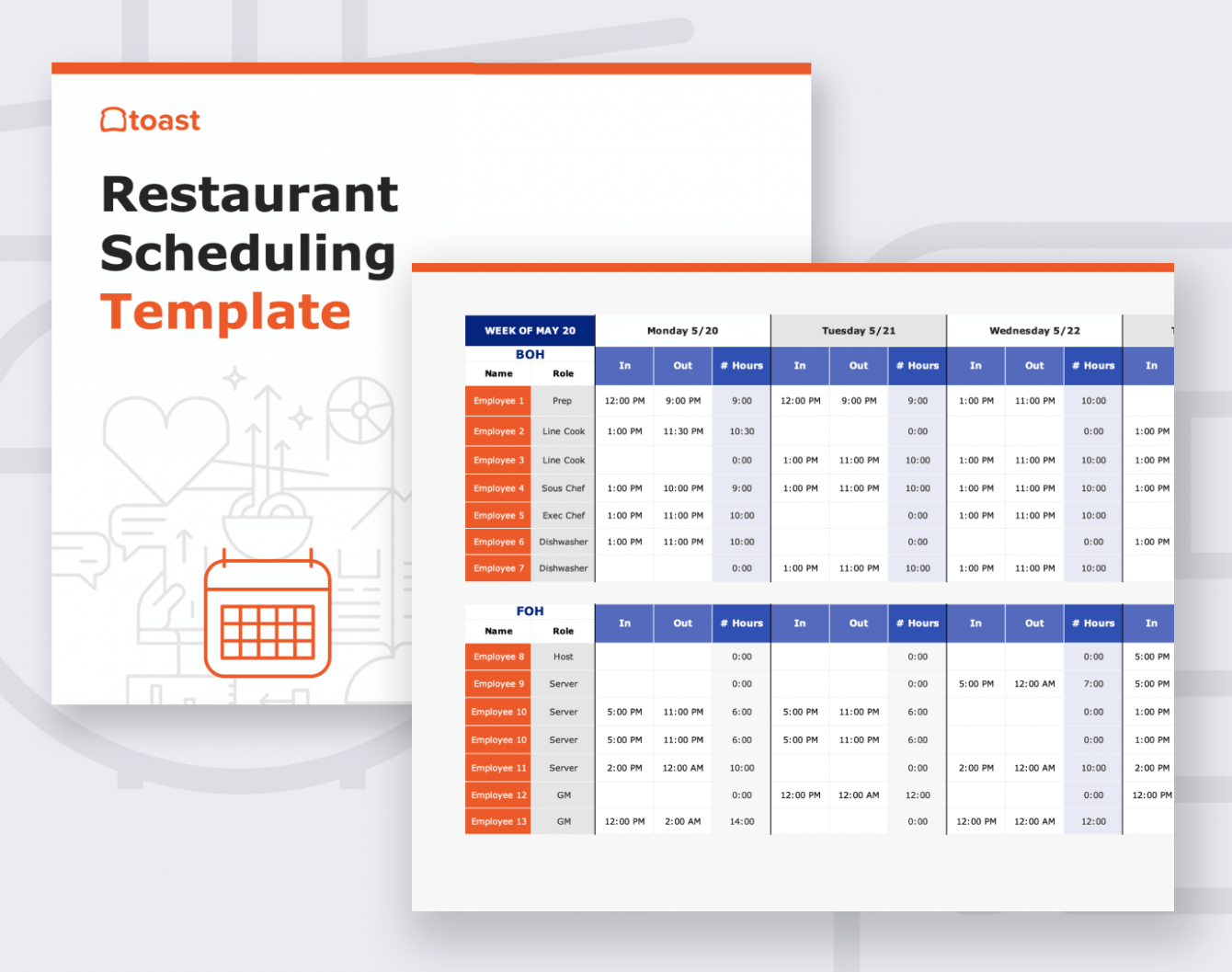 Printable Restaurant Kitchen Schedule Template CSV