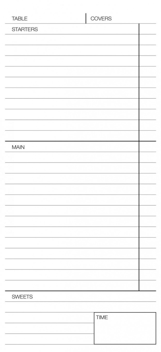 Printable Restaurant Order Pad Template CSV