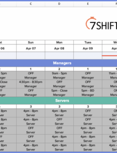 Printable Restaurant Server Schedule Template Excel