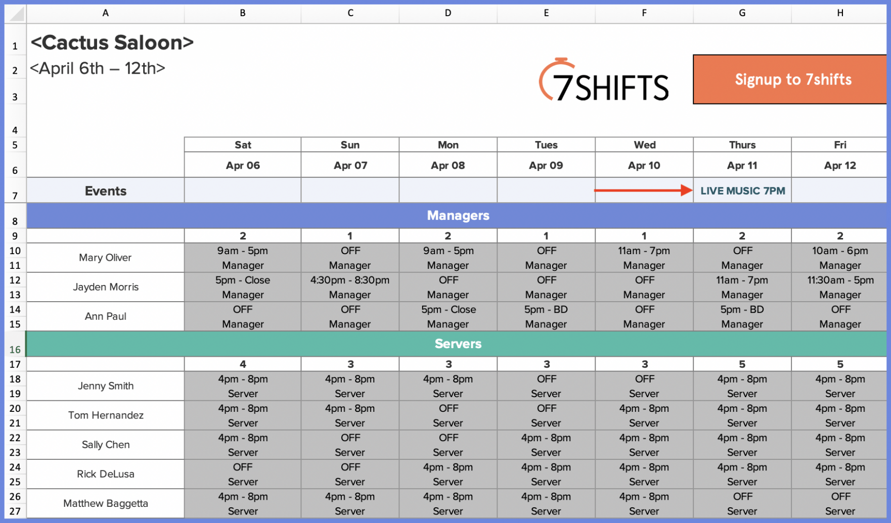 Free Restaurant Server Schedule Template Doc