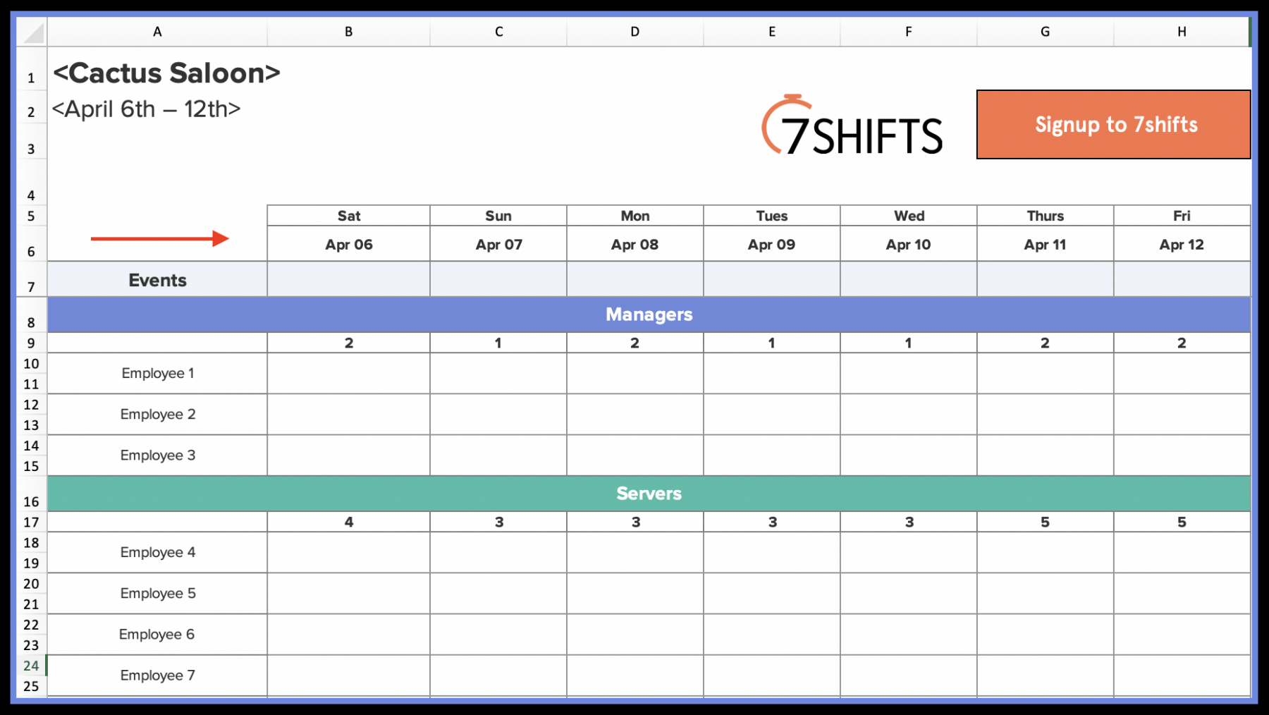 Editable Restaurant Shift Schedule Template Doc