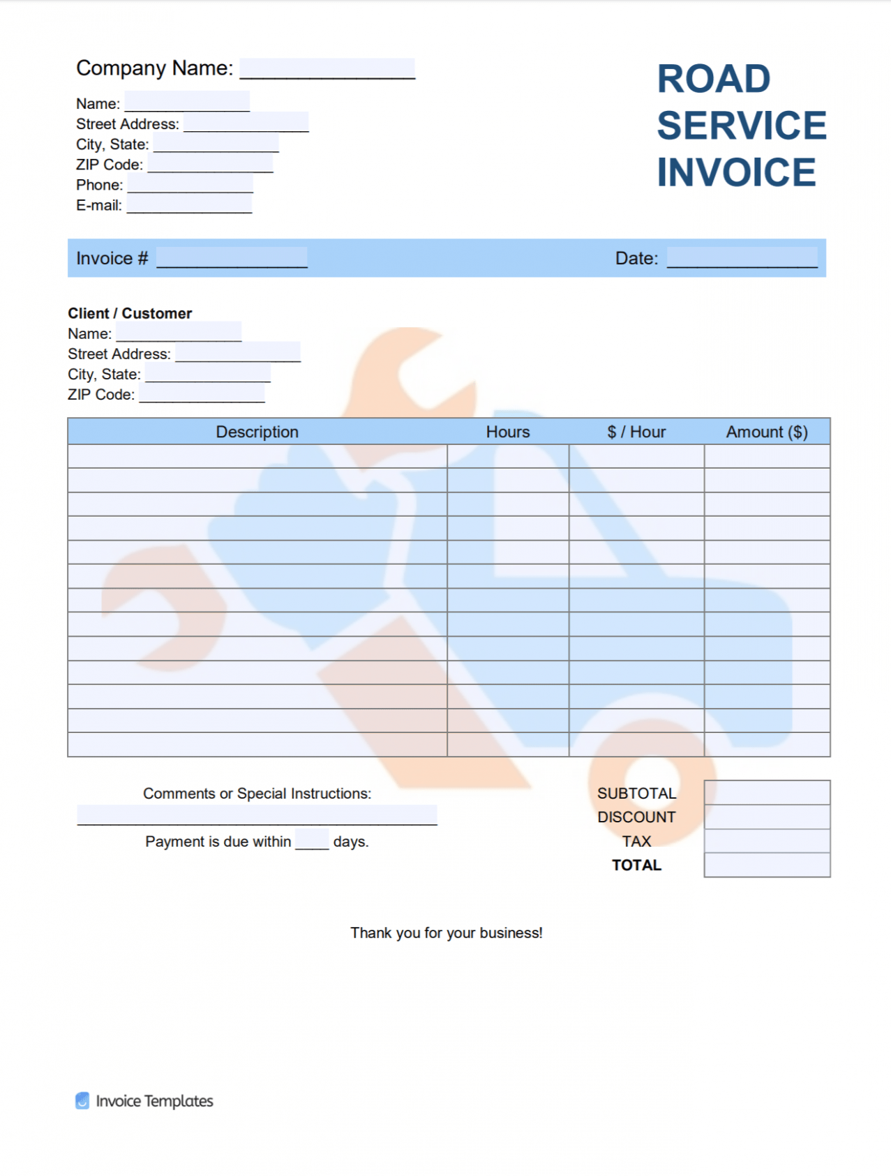 Sample Roadside Assistance Invoice Template Doc