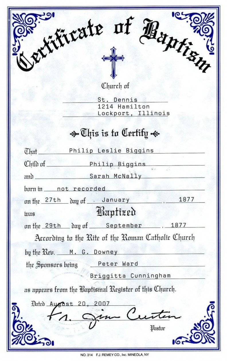 Printable Roman Catholic Baptism Certificate Template PDF