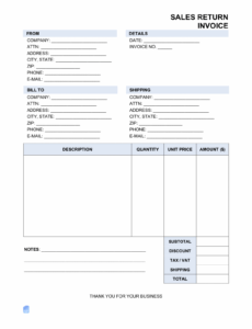 Printable Sale Or Return Invoice Template Excel