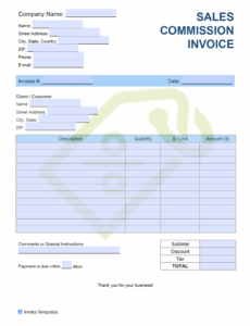 Printable Sales Commission Invoice Template Doc