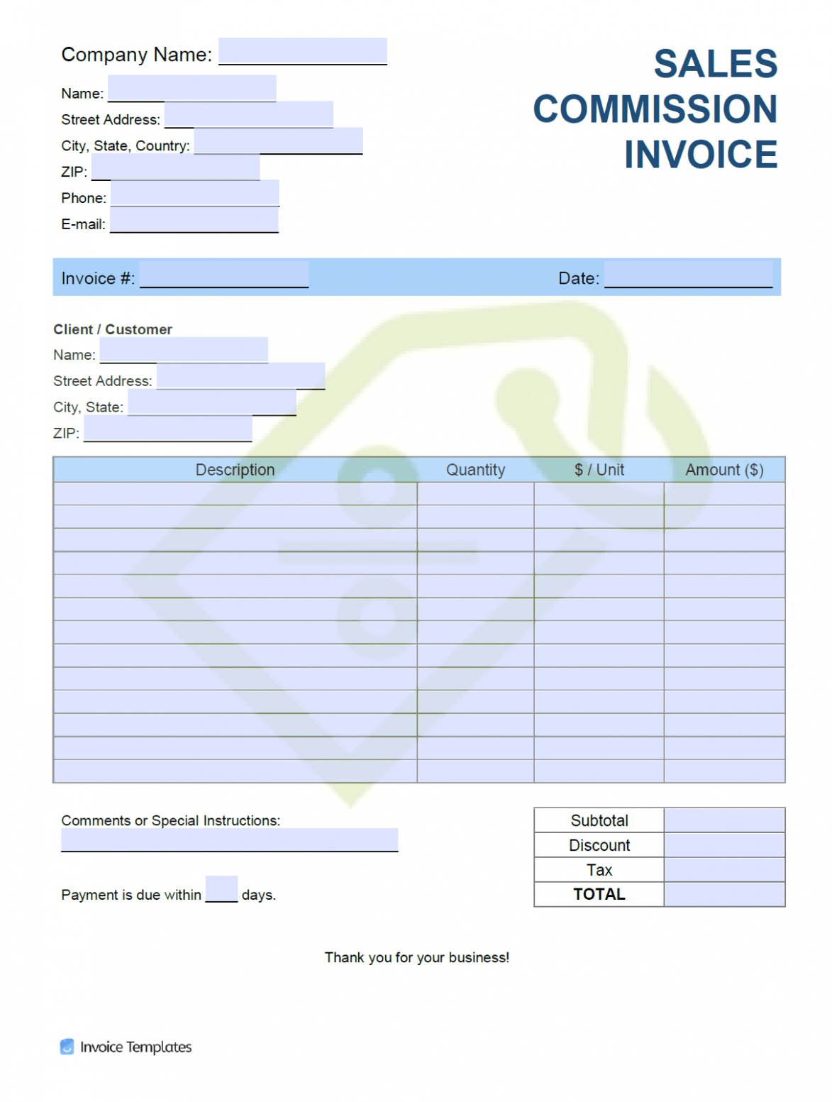 Sample Sales Commission Invoice Template PDF