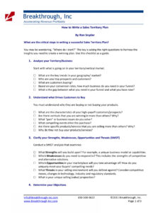 Free Sales Territory Business Plan Template PDF