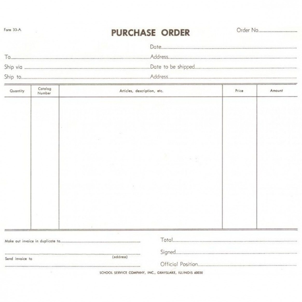 Sample School Purchase Order Template Docs