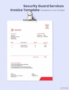 Printable Security Guard Services Invoice Template Excel