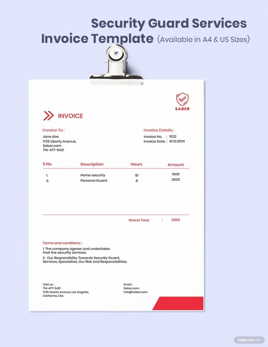 Editable Security Guard Services Invoice Template Excel Editable Security Guard Services Invoice Template Excel
