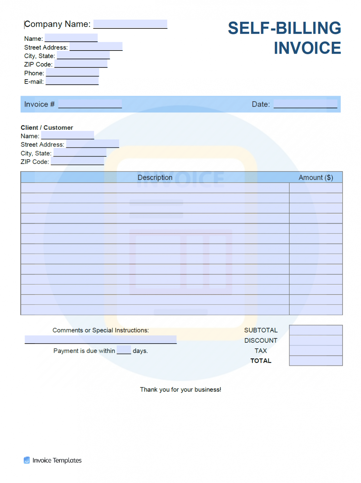 Sample Self Billing Invoice Template PPT