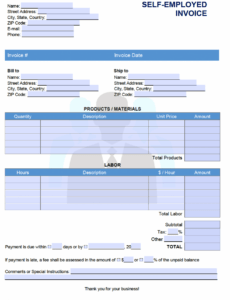 Editable Self Employed Invoice Template Excel